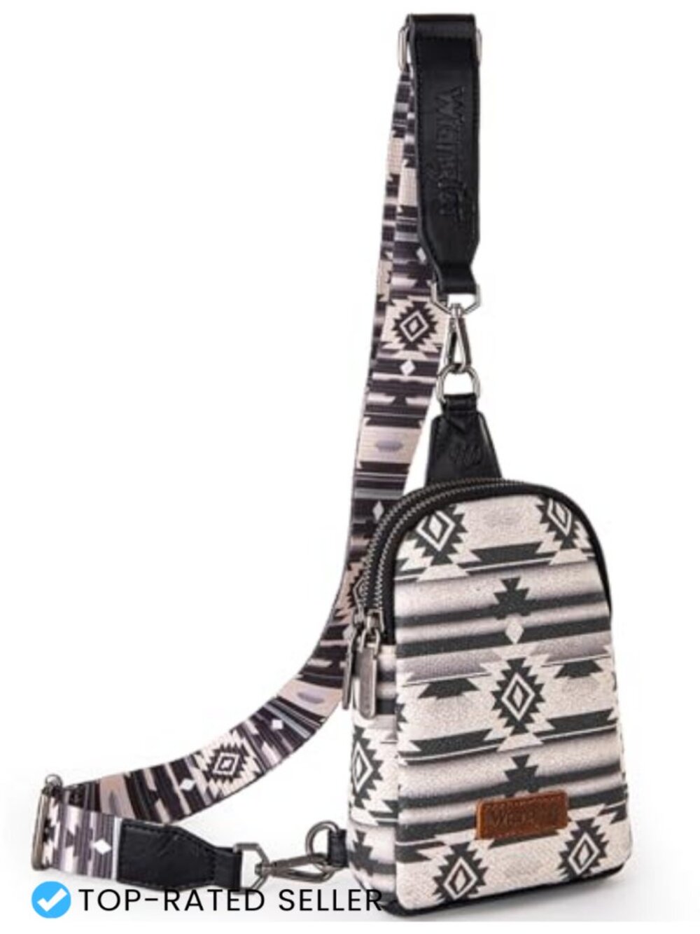 Western Aztec Sling Bag Crossbody Purse Vegan Leather Adjustable Strap